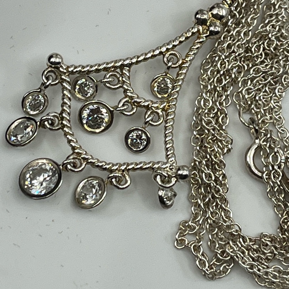Vintage Diamonique Sterling Silver Chandelier Pendant Necklace, 16" - Picture 14 of 17